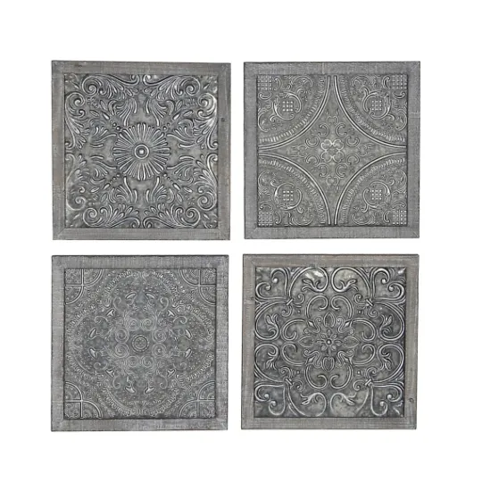 Kirkland's Home Metallic Carved Fir Wood Wall Plaques, Set Of 4- Wall Plaques