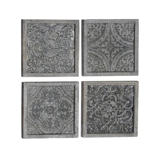 Kirkland's Home Metallic Carved Fir Wood Wall Plaques, Set Of 4- Wall Plaques