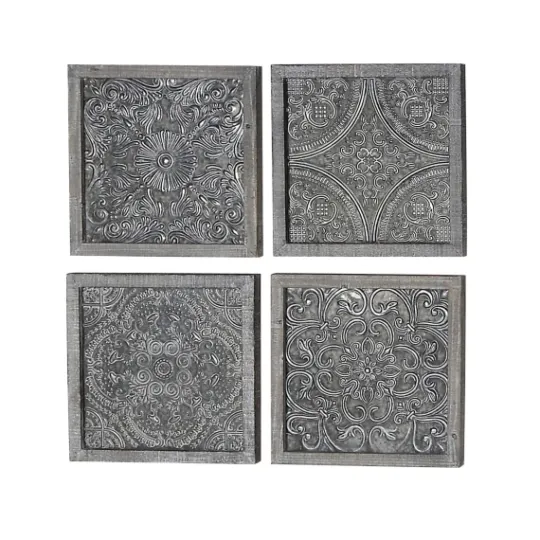 Kirkland's Home Metallic Carved Fir Wood Wall Plaques, Set Of 4- Wall Plaques