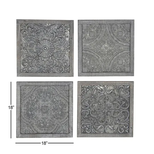 Kirkland's Home Metallic Carved Fir Wood Wall Plaques, Set Of 4- Wall Plaques