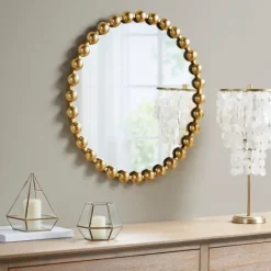 Kirkland's Home Metallic Gold Foiled Beaded Wall Mirror, 27 In.- Decorative Mirrors