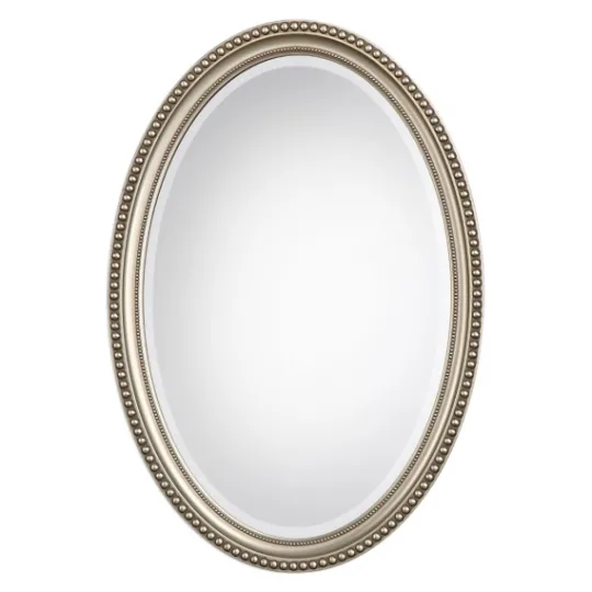 Kirkland's Home Metallic Silver Beaded Edge Oval Mirror- Decorative Mirrors
