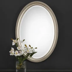 Kirkland's Home Metallic Silver Beaded Edge Oval Mirror- Decorative Mirrors