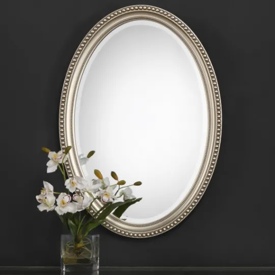 Kirkland's Home Metallic Silver Beaded Edge Oval Mirror- Decorative Mirrors