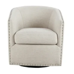 Kirkland's Home Metro Club Natural Swivel Chair With Nailhead Trim- Accent Chairs