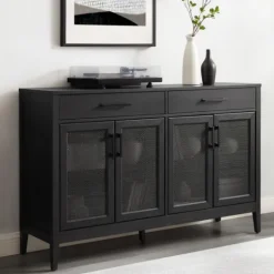 Kirkland's Home Micah Black Rattan Mesh Sideboard Cabinet- Cabinets & Sideboards