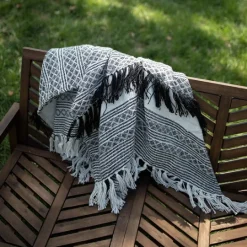 Kirkland's Home Midnight Crosshatch Stripes Outdoor Throw Blanket- Blankets & Throws