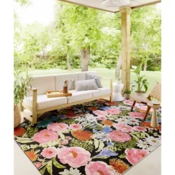 Kirkland's Home Midnight Garden Party Indoor/Outdoor Rug, 5X7- Outdoor Rugs