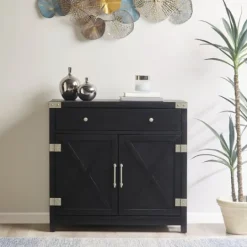 Kirkland's Home Midnight X-Shaped Doors Decorative Chest- Cabinets & Sideboards