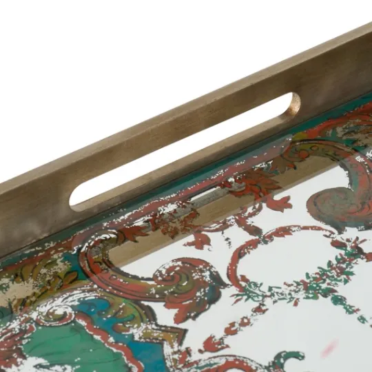 Kirkland's Home Mirrored Moroccan Pattern Tray With Gold Edges- Decorative Trays