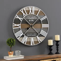Kirkland's Home Mixed Planks And White Wooden Wall Clock- Clocks
