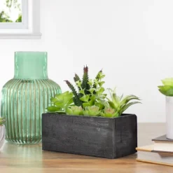 Kirkland's Home Mixed Succulents In Black Wood Planter Box- Arrangements & Greenery