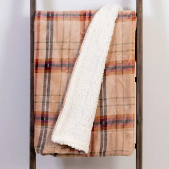 Kirkland's Home Mocha Brown Plaid Sherpa Throw- Blankets & Throws