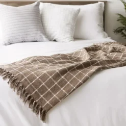 Kirkland's Home Mocha Plaid Fringed Throw- Blankets & Throws