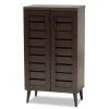 Kirkland's Home Mocha Tall Slatted Shoe Storage Cabinet- Entryway Furniture