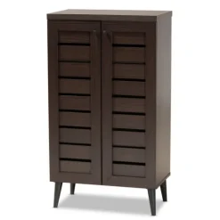 Kirkland's Home Mocha Tall Slatted Shoe Storage Cabinet- Entryway Furniture