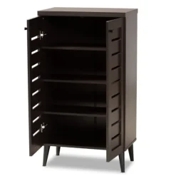 Kirkland's Home Mocha Tall Slatted Shoe Storage Cabinet- Entryway Furniture