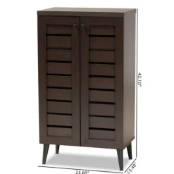 Kirkland's Home Mocha Tall Slatted Shoe Storage Cabinet- Entryway Furniture