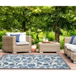 Kirkland's Home Modern Blue Floral Vines Outdoor Area Rug, 5X7- Outdoor Rugs