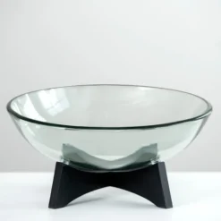 Kirkland's Home Modern Glass Bowl With Wood Stand- Decorative Bowls & Jars