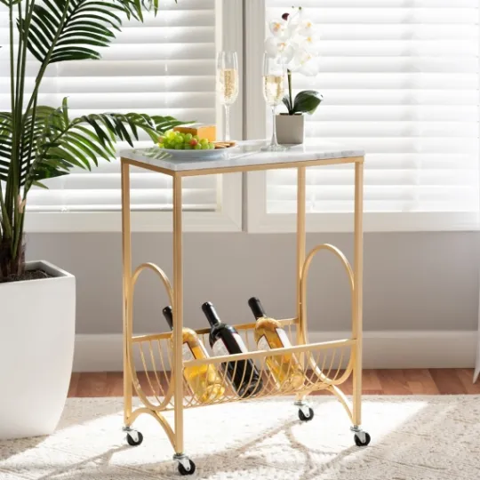 Kirkland's Home Modern Marble Deco Bar Cart- Kitchen Islands & Bar Carts