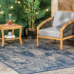 Kirkland's Home Molly Blue Mottled Abstract Outdoor Rug, 8X10- Outdoor Rugs