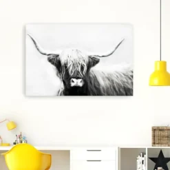 Kirkland's Home Monochrome Longhorn Canvas Art Print, 60X40 In.- Canvas Art