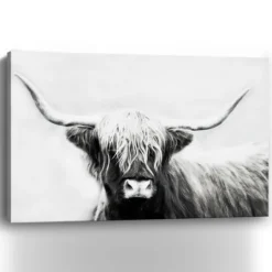 Kirkland's Home Monochrome Longhorn Canvas Art Print, 60X40 In.- Canvas Art