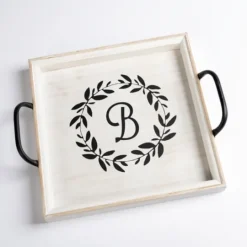 Kirkland's Home Monogram B Wood Tray With Handles- Decorative Trays