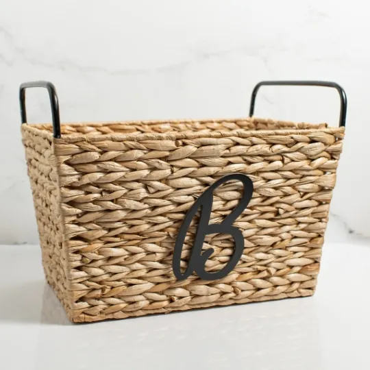 Kirkland's Home Monogram B Woven Rat Metal Handle Basket- Baskets & Boxes
