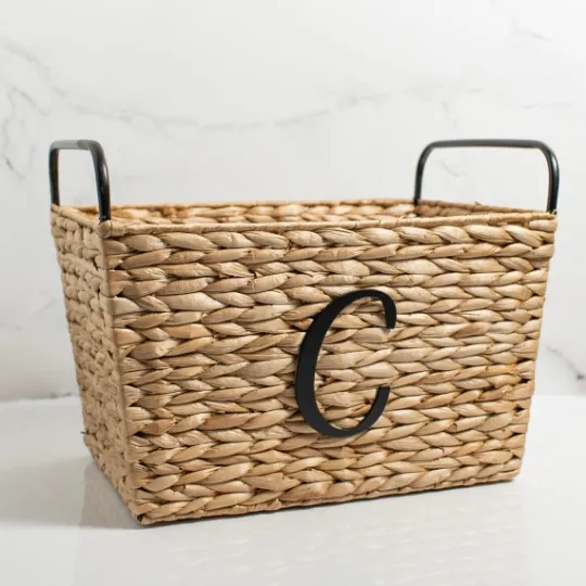Kirkland's Home Monogram C Woven Rat Metal Handle Basket- Baskets & Boxes
