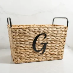 Kirkland's Home Monogram G Woven Rat Metal Handle Basket- Baskets & Boxes