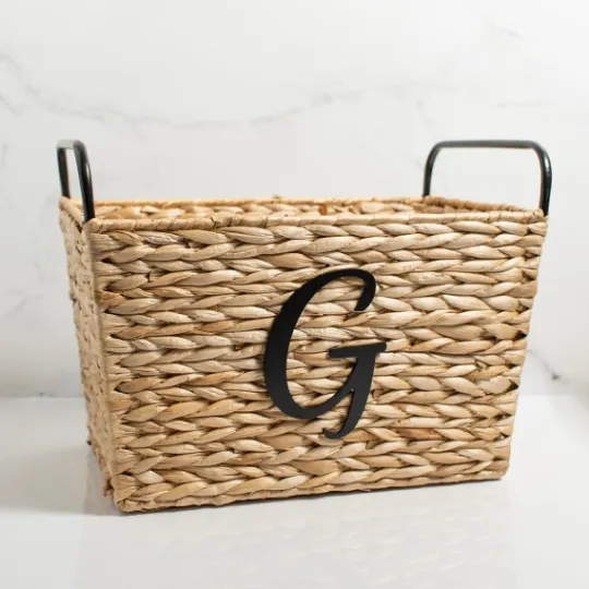 Kirkland's Home Monogram G Woven Rat Metal Handle Basket- Baskets & Boxes