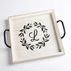Kirkland's Home Monogram L Wood Tray With Handles- Decorative Trays
