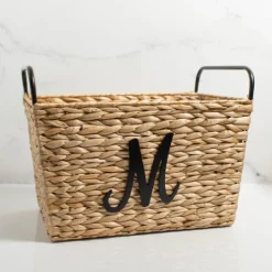 Kirkland's Home Monogram M Woven Rat Metal Handle Basket- Baskets & Boxes