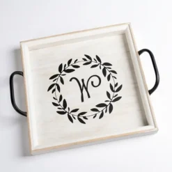 Kirkland's Home Monogram W Wood Tray With Handles- Decorative Trays