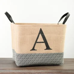 Kirkland's Home Monogrammed A Black Diamond Jute Storage Bin- Baskets & Boxes