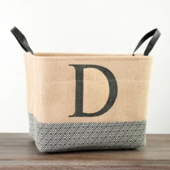 Kirkland's Home Monogrammed D Black Diamond Jute Storage Bin- Baskets & Boxes