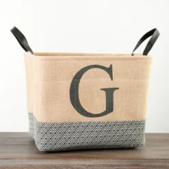 Kirkland's Home Monogrammed G Black Diamond Jute Storage Bin- Baskets & Boxes