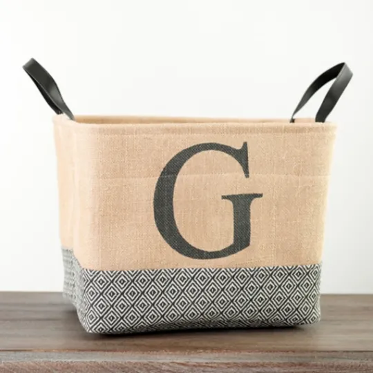 Kirkland's Home Monogrammed G Black Diamond Jute Storage Bin- Baskets & Boxes