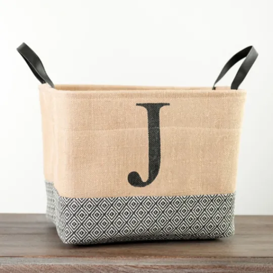 Kirkland's Home Monogrammed J Black Diamond Jute Storage Bin- Baskets & Boxes