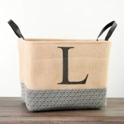 Kirkland's Home Monogrammed L Black Diamond Jute Storage Bin- Baskets & Boxes