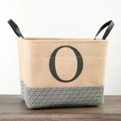 Kirkland's Home Monogrammed O Black Diamond Jute Storage Bin- Baskets & Boxes
