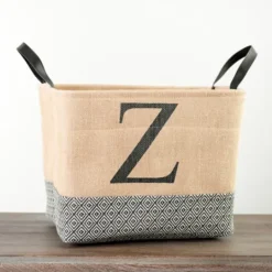 Kirkland's Home Monogrammed Z Black Diamond Jute Storage Bin- Baskets & Boxes