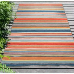 Kirkland's Home Multi Dhurri Stripe Indoor/Outdoor Area Rug, 5X7- Outdoor Rugs