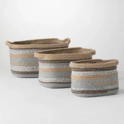 Kirkland's Home Multicolor Jute And Polyester Baskets, Set Of 3- Baskets & Boxes