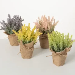 Kirkland's Home Multicolor Lavender Burlap Arrangements, Set Of 4- Arrangements & Greenery