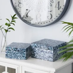 Kirkland's Home Multicolor Mother Of Pearl Coastal Boxes, Set Of 2- Baskets & Boxes