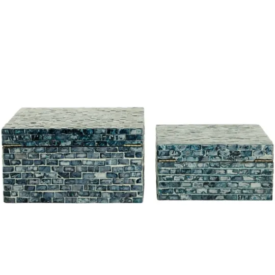 Kirkland's Home Multicolor Mother Of Pearl Coastal Boxes, Set Of 2- Baskets & Boxes