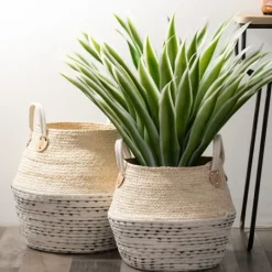 Kirkland's Home Multicolor Natural Maize Woven Baskets, Set Of 2- Baskets & Boxes